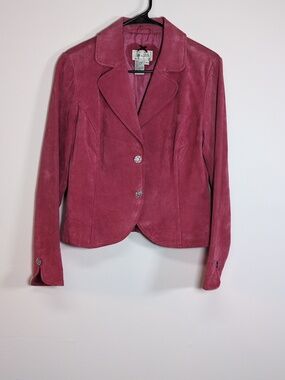 Vintage 90s Bright Pink Suede Blazer Jacket, Size Small